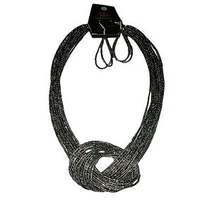 Chrome seed bead knot necklace with matching earrings